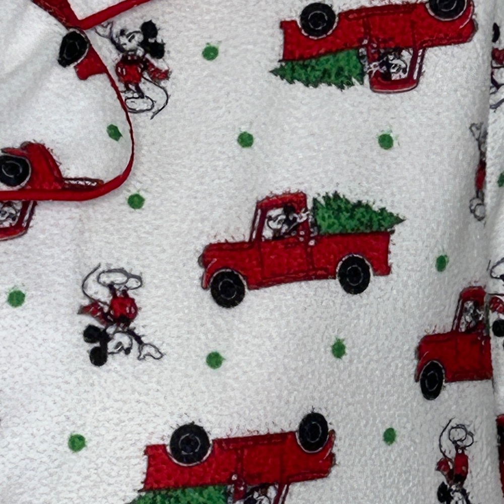 Disney Christmas Pajama Set Mickey Mouse Red Truck Women's Large White Xmas Tree
